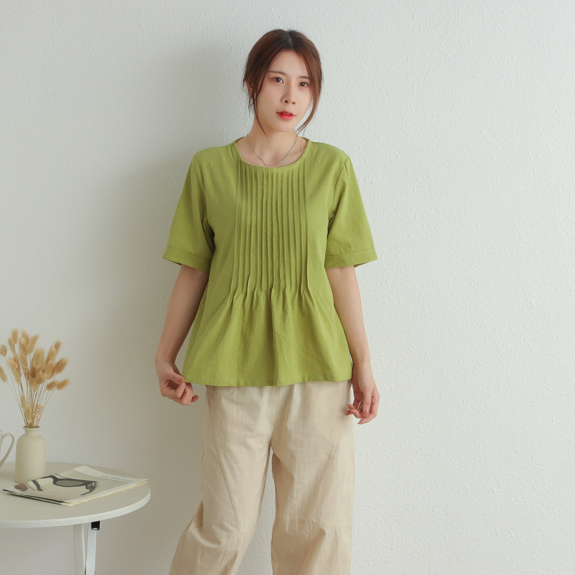 Summer Cotton Tops Short Sleeves Retro Blouse Casual Loose Kimono Customized Shirt Pullover Top Hand Made Plus Size Clothes Linen