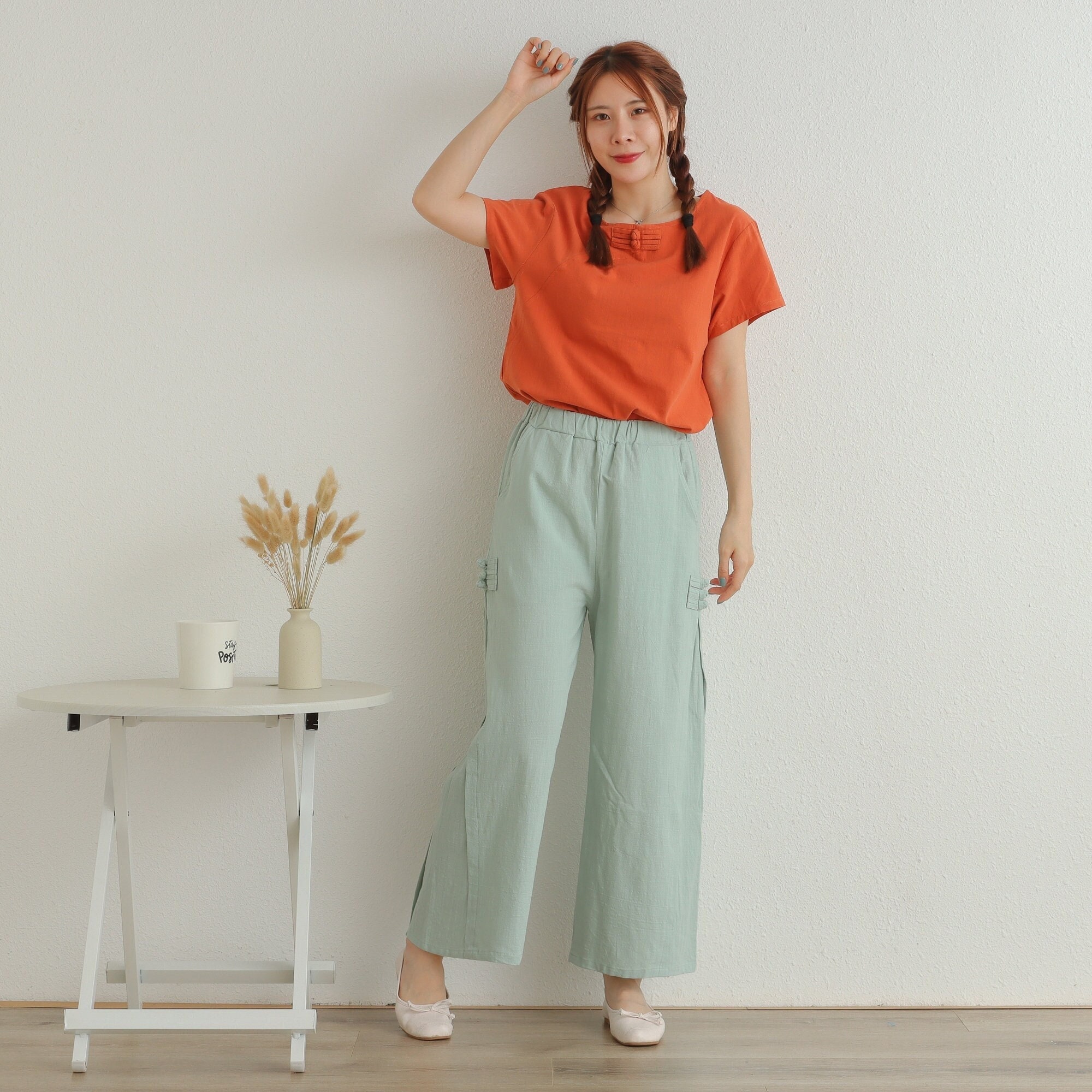 Women Elastic Waist Pant Cotton Pants Soft Casual Loose Large Size Boho Trousers Wide Leg Pant Customized Plus Size Pants Linen Pant