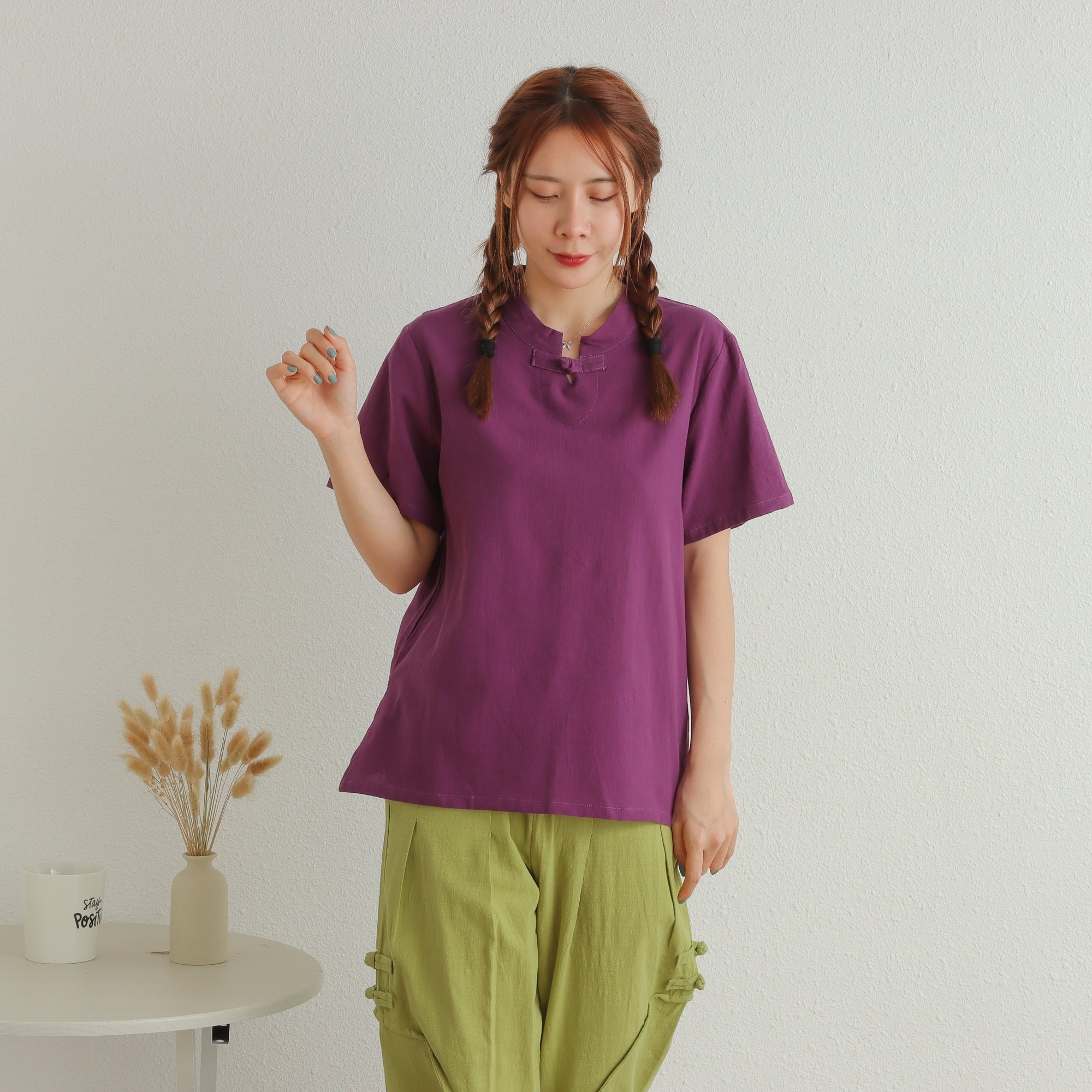 Summer Soft Cotton Tops Short Sleeves Blouse Casual Loose Kimono Customized Shirt Pullover Top Hand Made Plus Size Clothes Linen Blouse