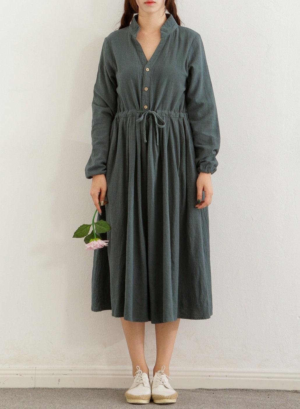 Clearance Dress Winter/Fall Heavier Cotton Dress Long Sleeve Shirt dress Warm Dress Linen